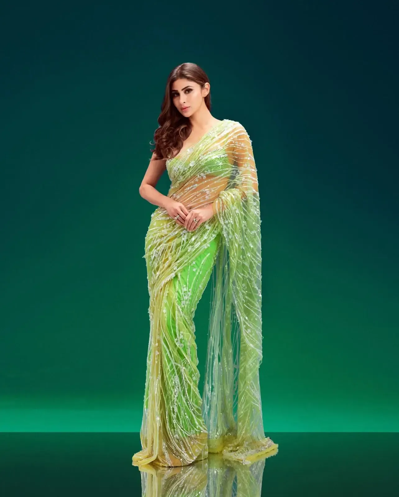NORTH INDIAN GIRL MOUNI ROY IMAGES IN TRADITIONAL GREEN SAREE 3